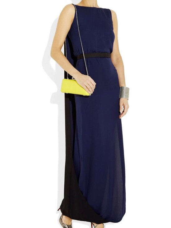 Halston Heritage Dresses & Skirts - HALSTON HERITAGE Colorblock Silk Cape Back Long Dress Gown Size 0 NWT $695